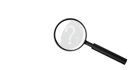 Fototapete - Magnifying glass with several question marks on white background. 3D Rendering