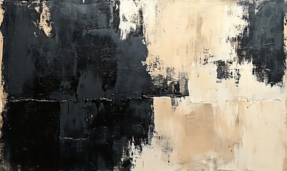 Aufkleber - Abstract art piece featuring bold black and beige paint strokes, creating a striking contrast and textured visual composition.