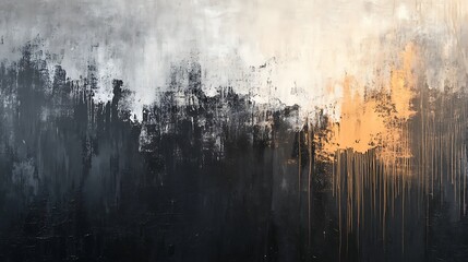 Fototapete - A modern abstract painting featuring blended dark hues with striking orange accents against a lighter background, evoking depth and emotion.