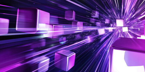 Poster - Purple cubes accelerating through cyberspace with light trails