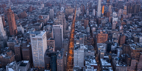 Poster - Aerial view of busy new york city at dusk