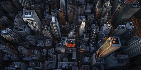 Poster - Looking straight down on crowded manhattan skyline at night