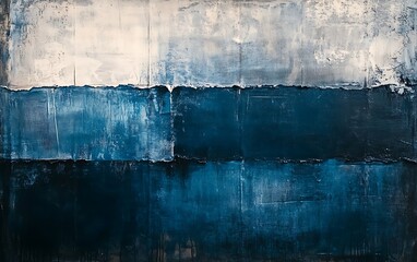 Aufkleber - A textured abstract painting featuring horizontal bands of deep blue and lighter shades, evoking a serene, modern atmosphere.