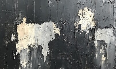 Aufkleber - A textured wall featuring peeling black paint, exposing lighter patches underneath, creating an abstract visual with a weathered appearance.