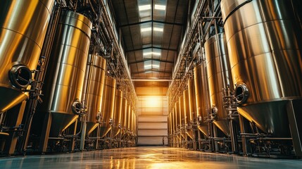 Industrial Wine Fermentation Tanks in Modern Facility