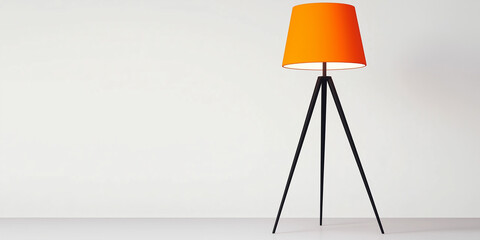 Poster - Modern orange floor lamp illuminating empty room with white wall