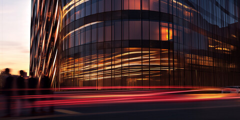Poster - Business people walking near modern office building at night with light trails