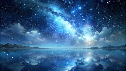Majestic night sky filled with stars and milky way reflecting on calm water surface