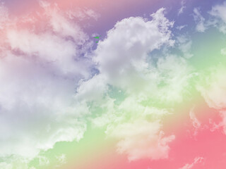 Wall Mural - beauty sweet pastel blue and green colorful with fluffy clouds on sky. multi color rainbow image. ab