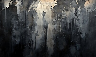 Aufkleber - Abstract artwork featuring drips and stains in dark hues, creating a moody, textured surface with light accents.
