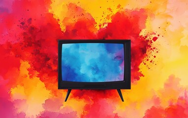 Retro television display on vibrant abstract background.