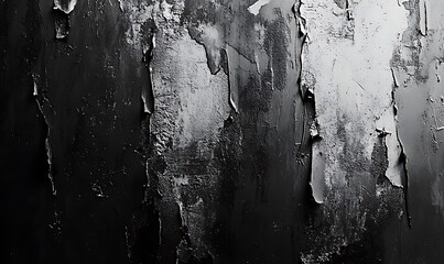 Poster - A textured surface with a mix of black and white, featuring peeling layers and moisture, creating a striking contrast and depth.