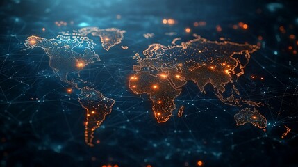 Wall Mural - a digital representation of the world illuminated with glowing dots and lines