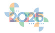 © tandav - Simple banner for 2025 New Year.Greeting poster with numbers of year from lines.Simple geometry shapes from quarters circle on background.Template for web, cover,calendar,web,presentation,print.Vector