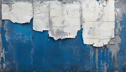 Aufkleber - A textured wall featuring blue paint with peeling white patches, creating an aged and weathered appearance.