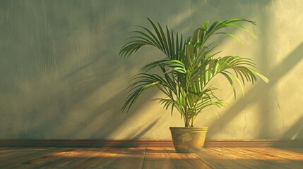 houseplant in a pot on a wooden floor.