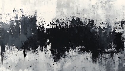 Poster - A striking abstract painting featuring bold black splashes against a textured gray background, conveying a sense of movement and modernity.