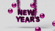 © ablaannisa - Purple tinsel and ornaments spell New Year's festive celebration.