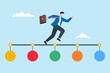 © VZ_Art - Flat illustration of businessman runs along project timeline marking milestones on strategic journey to success