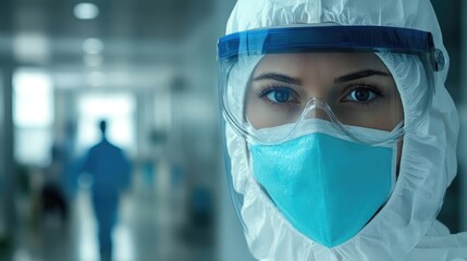 Wall Mural - Female healthcare worker in full protective gear