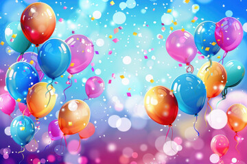 Colorful balloons floating in the clear blue sky at a festive celebration, bringing joy and vibrancy to the scene.