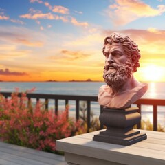 Wall Mural - a statue of a man on a balcony overlooking the ocean