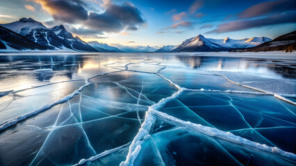 Fragile Cracked Ice on Frozen Lake. Perfect for: Winter Solstice, ice festivals, arctic explorations