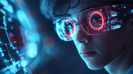 Create a visual representation featuring a young hacker engaged in a data security scenario. The design should emphasize themes of cybersecurity, showcasing the skills and tools used to protect sensit