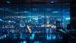 © Inigo - Office interior with night city view and daylight.