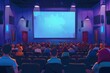 © Анатолий Сав - An audience sits in comfortable seats, captivated by a large screen displaying an engaging film in a cozy movie theater. Generative AI