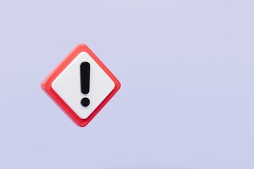 Wall Mural - 3d warning caution icon sign symbol isolated on purple background. error alert safety concept.3d min