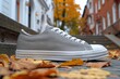 © NikahGeh - Gray Canvas Sneaker on Autumn Leaves