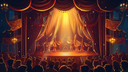 Aufkleber - The audience is enthralled by a lively theater performance featuring actors in stunning costumes showcasing their talents on stage. Generative AI