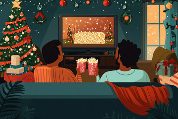 Poster - Two people watching Christmas movies on a flat screen.