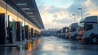 © Tikka MS - Electric Trucks Lined Up at Charging Station During Sunset, Modern Transportation
