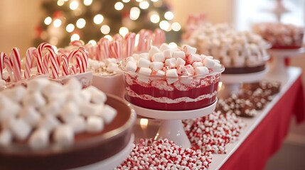 Wall Mural - Hot cocoa bar with marshmallows candy canes and holiday-themed toppings