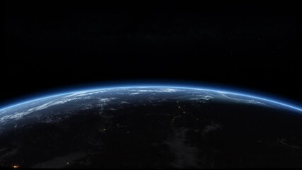 Planet Earth Orbit Horizon Rotation Loop Background with Stars and City Lights