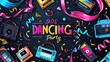 © Viktorikus - Vibrant 90s Dancing Party Background with Retro Music Items