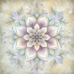 Wall Mural - A harmonious floral mandala design in soft pastel tones, perfect for serene decorations and calming art projects.