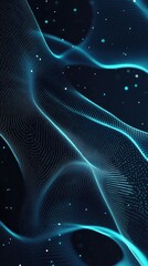 Wall Mural - Abstract blue wave pattern with glowing particles, creating a dynamic and futuristic atmosphere. Perfect for technology themes.