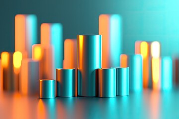 Wall Mural - abstract representation of data growth with metallic cylinders featuring vibrant gradient colors and