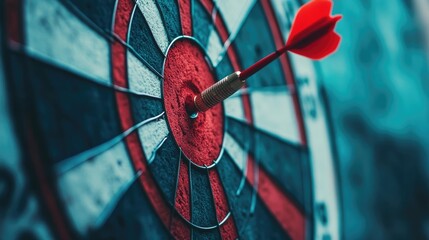 Close-up of a dart hitting the center of a dartboard, symbolizing precise achievement in business objectives