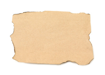 Sticker - Piece of old paper with dark burnt borders isolated on white, top view