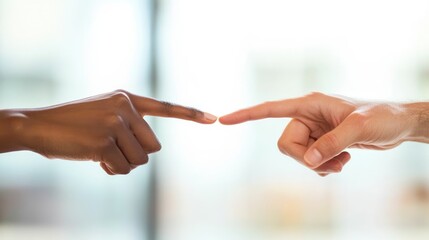 Close-up of two business fingers about to touch, framed full frame to represent partnership and professional unity