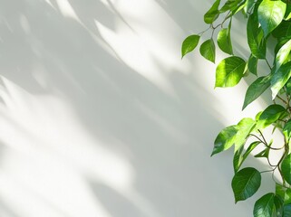 Shadow branch of tree with leaves on white wall