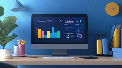 Digital workspace with a business target dashboard displaying clear performance metrics