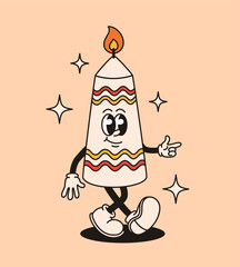 Wall Mural - Groovy character candle. Flat vector illustration.