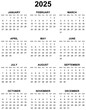 © Alex White - Simple editable vector calendar for year 2025 mondays first, sundays on black, easy to edit and useSimple editable vector calendar for year 2025 mondays first, sundays on black, easy to edit and use