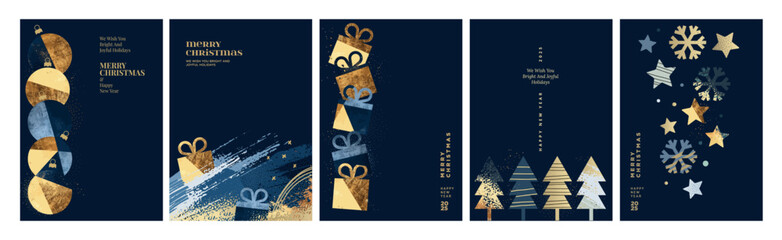 Set of Christmas and New Year Cards. Vector illustration concepts for graphic and web design, social media banner, marketing material.