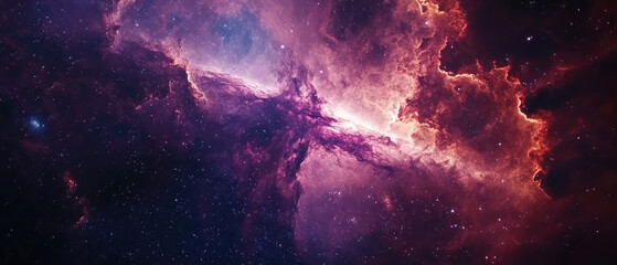 Wall Mural - this image showcases a purple, fiery-textured nebula set in deep space, exhibiting powerful waves of